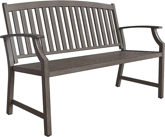Grand patio Outdoor Bench Garden Bench with Metal Armrests and Seat, Bench with Aluminum Back for Outdoors Lawn Yard Porch, Savannah Gray