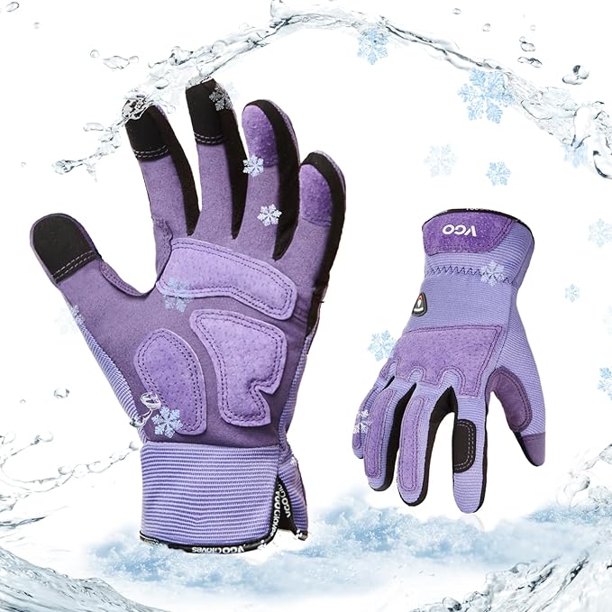 Vgo... Winter Gardening Gloves Women,Safety Work Gloves, Puncture-proof,Thornproof,Touchscreen(1 Pair,L,Purple,SL7471FLWP)