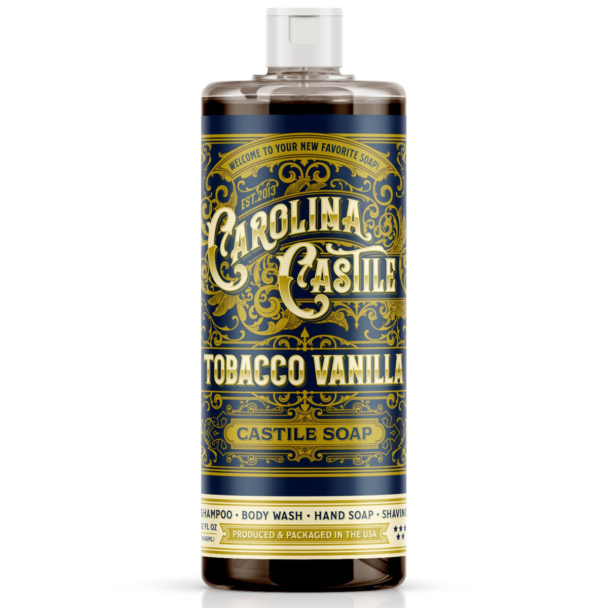 Castile Liquid Body Wash for Sensitive Skin – Natural Shampoo for Men with Olive Oil, Cocoa Butter & Coconut Oil – Tobacco Vanilla by Carolina Castile (Tobacco Vanilla, 32 Fl Oz)