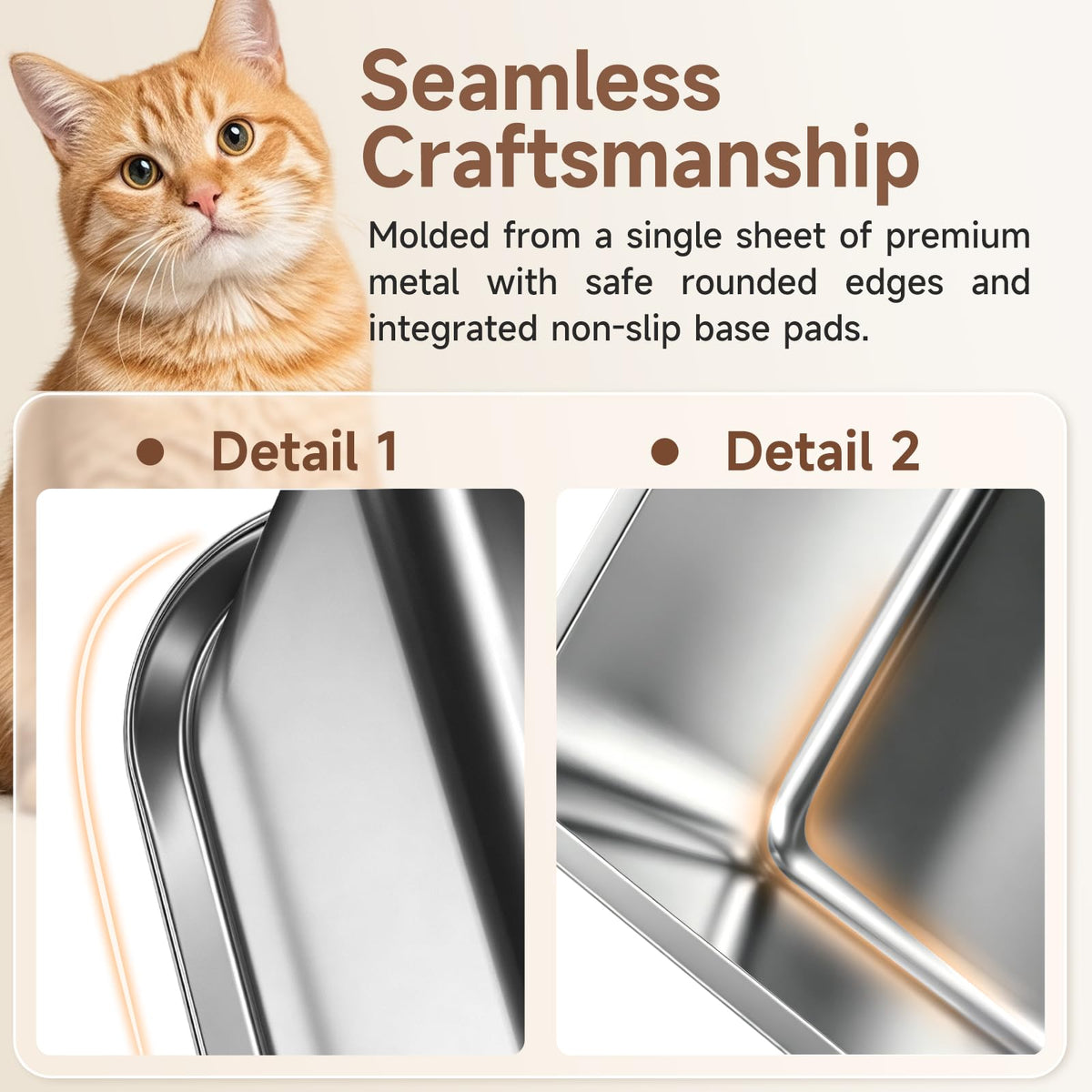 OneBug Stainless Steel High Sides Cat Litter Box,Medium