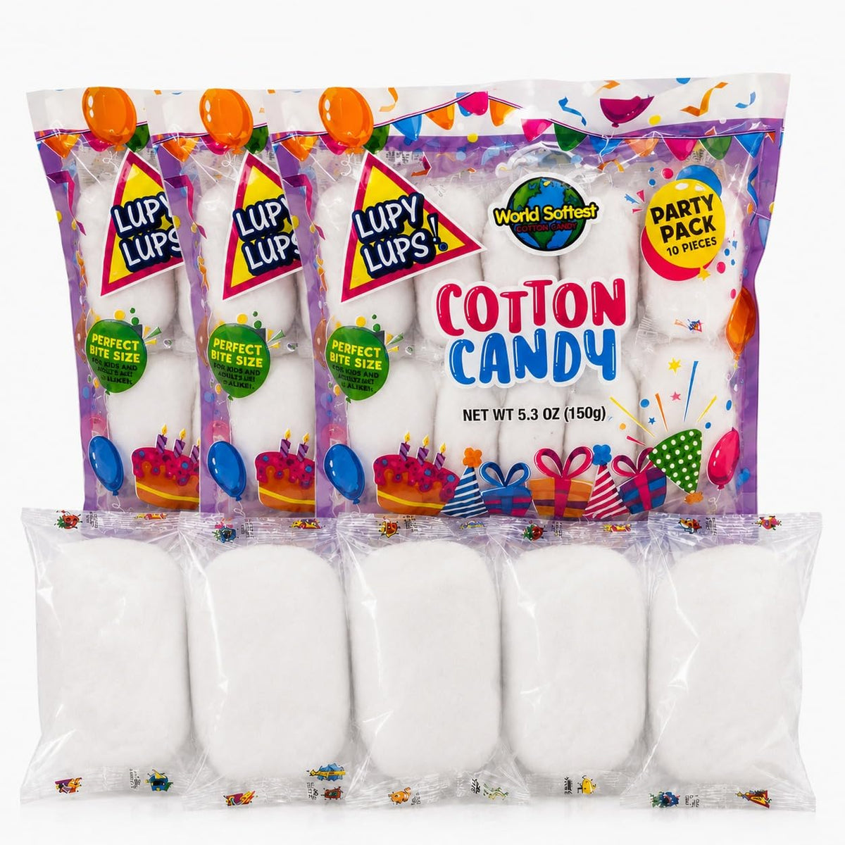 Cotton Candy 30 Pack Watermelon Flavor - 0.5 oz Each - LUPY LUPS! - Individually Wrapped Small bags - Perfect for Stockings, Treats, Party Favors