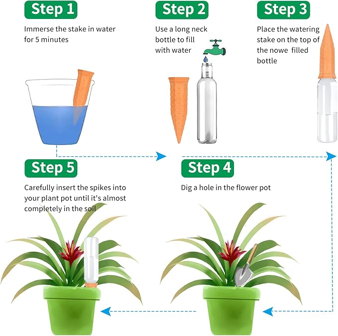 Plant Self Watering Stakes 4 Pack Terracotta Watering Spikes for Indoor and Outdoor Plants,Wine Bottle Plant Watering Devices, Automatic Plant Waterers for Vacation