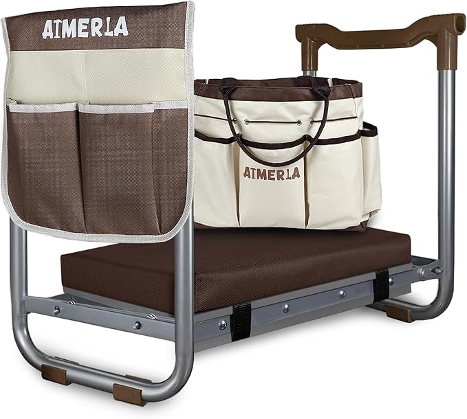 K5 Foldable Kneeler Seat - Heavy Duty (Detachable Cloud Kneeler Pad) - Garden Stool - 2 Large Tool Bags - Portable Bench for Indoor & Outdoor