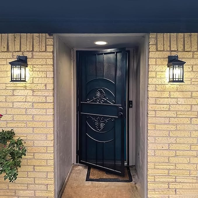 Outdoor Porch Lights Wall Mount, 2 Pack 12.4 Inch Outdoor Wall Lantern With E26 Sockets & Seeded Glass, Classic Exterior Lighting Fixtures, Waterproof Black Porch Light Fixtures For House, Garage