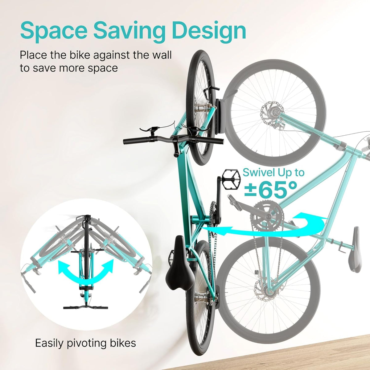 Bike Rack Garage, Bike Wall Mount Heavy Duty, Holds 77 Lbs, Swivel Bike Hangers for Garage, Adjustable Indoor Bike Storage for Bedroom Home Office, 1 Pack