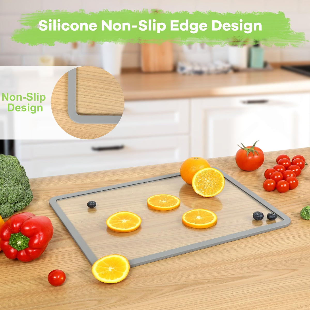 IDekooror Glass Cutting Board (8"x12" & 16"x12"), 2Pcs Tempered Glass Cutting Board for Kitchen Counter with Non-Slip Silicone Edges, Heat Resistant, Dishwasher Safe, Kitchen Decoration
