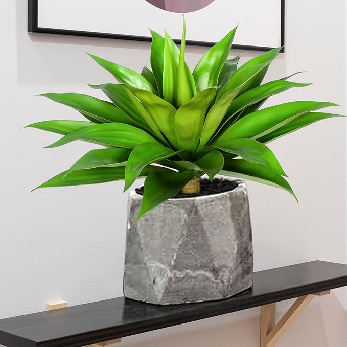 Fake Plants Artificial Agave Plants Indoor, UV Resistant Fake Agave Planters Outdoor Decorating.Artificial Plants for Outdoors Decor(1Pack,22') Spring Decorations for Home