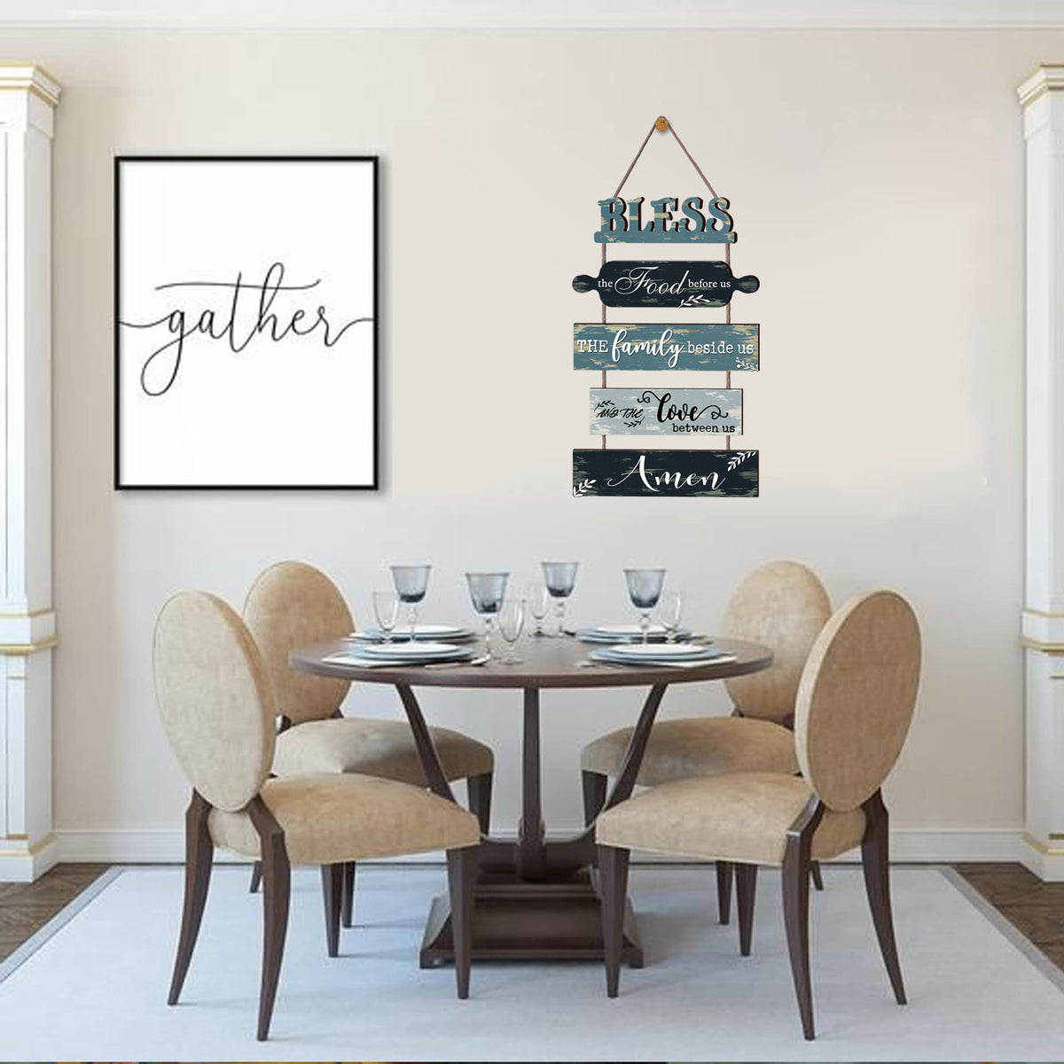 Bless the Food Before Us Teal Tone Farmhouse Kitchen Wall Plaques