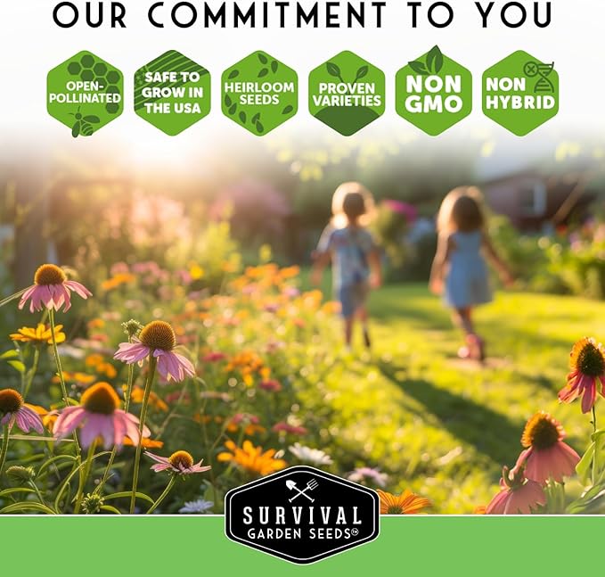 Survival Garden Seeds Functional Flower Garden Kit | 36 Pack Seed Starter Collection | Bee, Butterfly, Hummingbird, Pollinator-Friendly Blooms | Non-GMO Heirloom Beneficial Flowers & Wildflowers