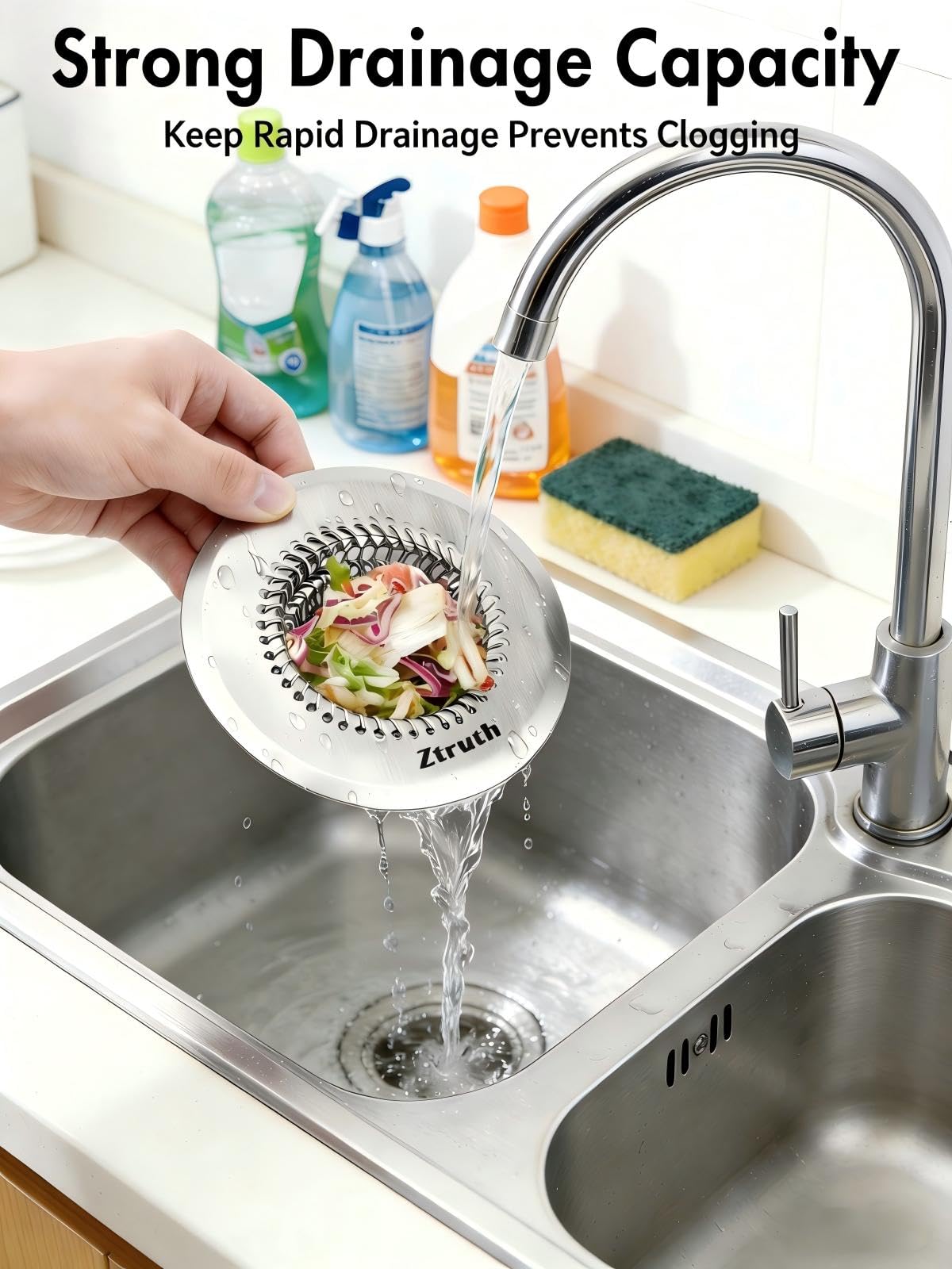 Kitchen Sink Drain Strainer, Flip-Clean Mesh Basket with Anti-Slip Ring