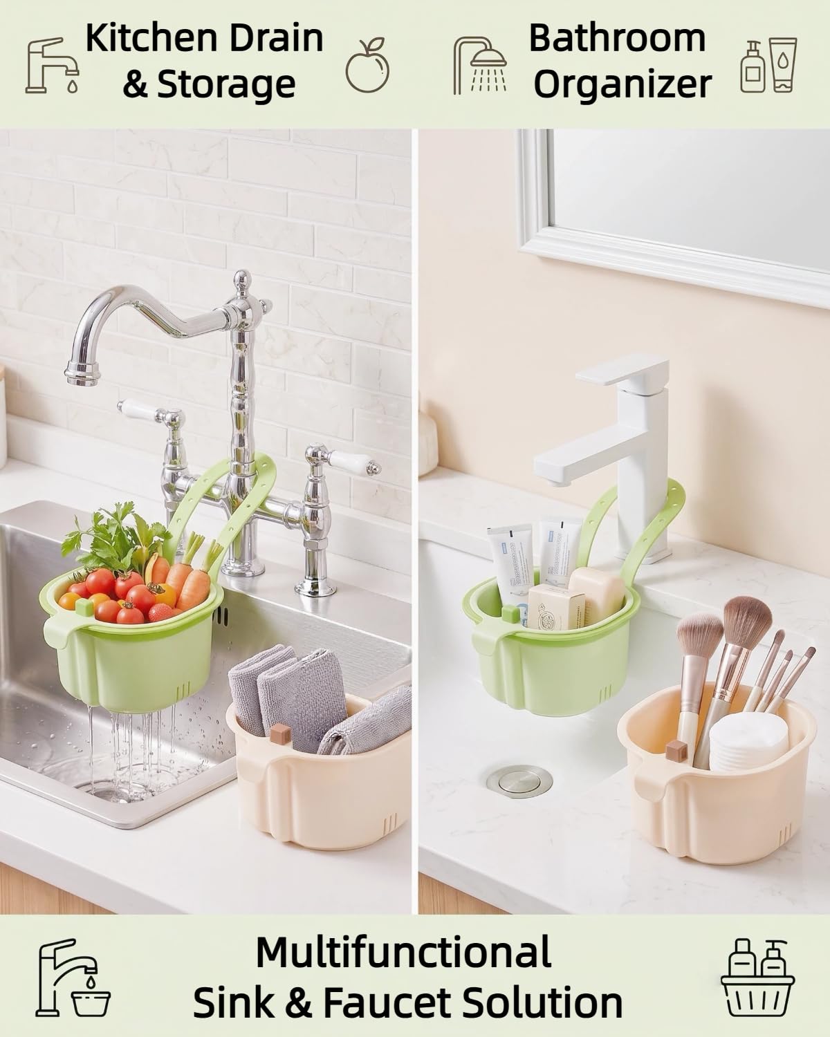 Kitchen Sink Strainer Basket, Hanging Food Scrap Catcher (Green 1 PCS)