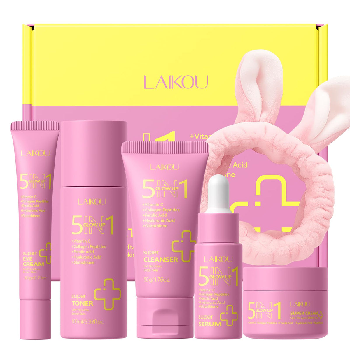 LAIKOU 5 in 1 Skin Care Set, Glow up Gift Set for Women, Skincare Gift Set