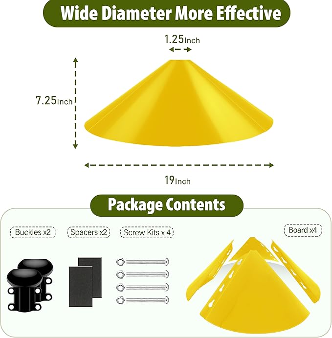 Squirrel Baffle for Bird Feeder Pole, 19-Inch Outdoor Bird Feeder Guard, Squirrel-Proof Birdhouse Baffles, Shepherd's Hook for Outside(Yellow)