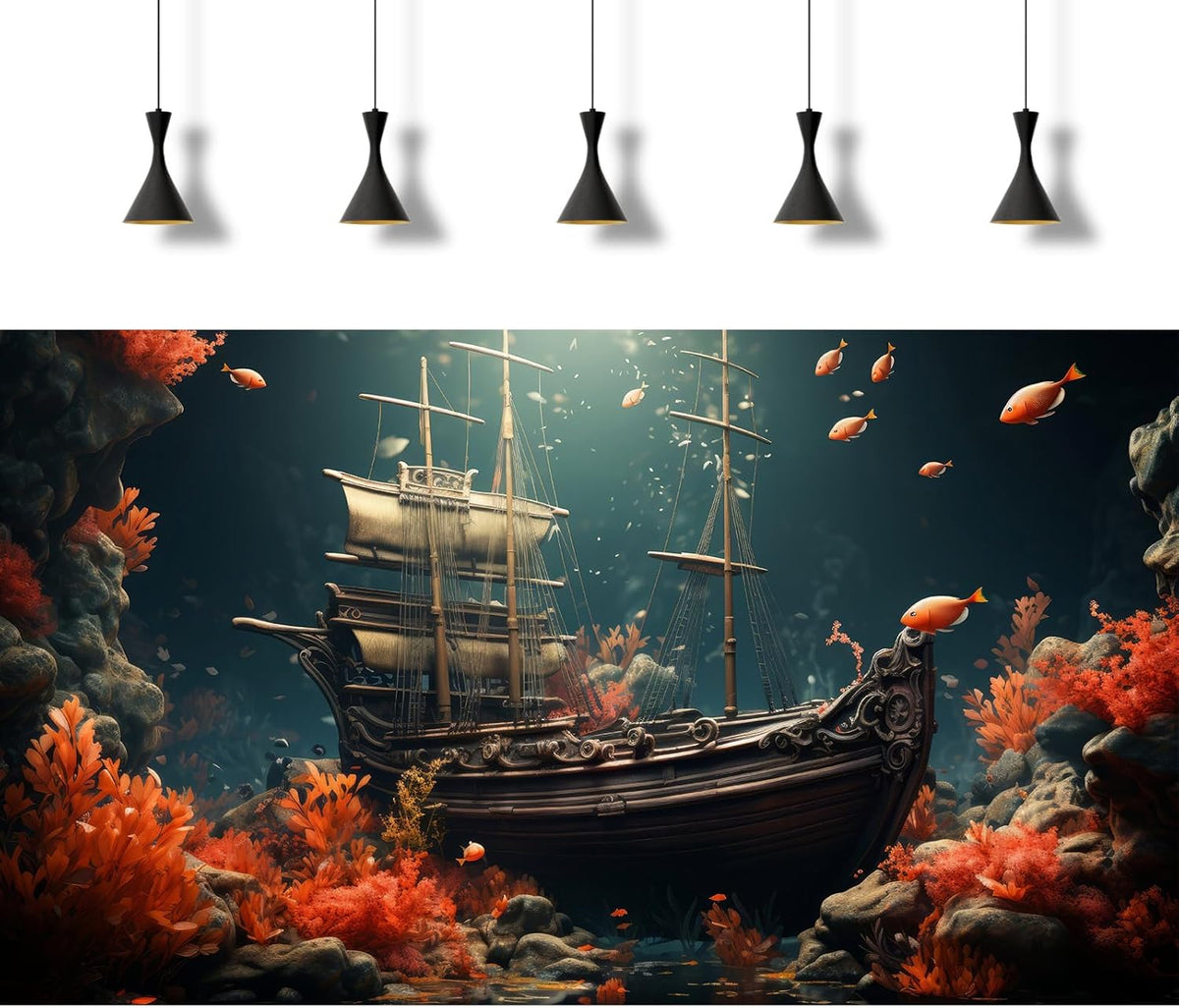 Pirate Shipwreck Aquarium Background Under The Sea Coral Reefs Fish Tank Background Underwater Sunken Ship Landscape Terrarium Background Tropical Sea Marine Life Aquarium Tank Background 30x18in
