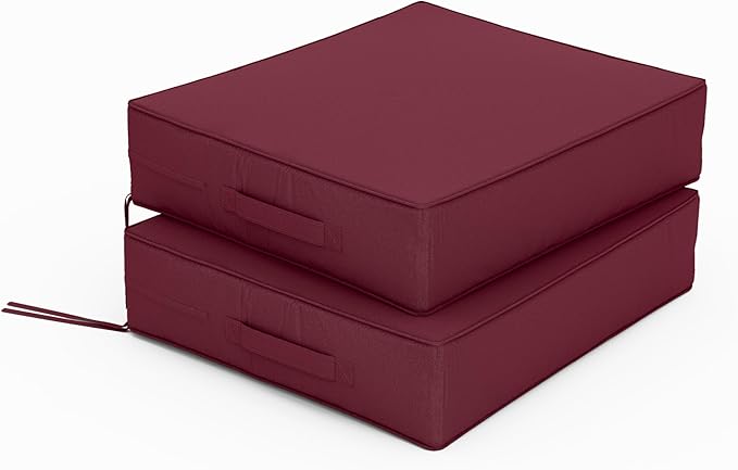Patio Chair Cushions 18.5 X 16 X 4 Inch Waterproof Outdoor Seat Cushions for Patio Furniture, Outdoor Sofa Couch Pads with Ties & Handle, Set of 2, Burgundy