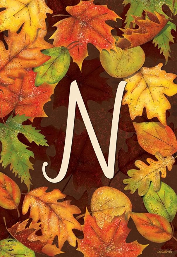 Briarwood Lane Fall Leaves Monogram Letter N Garden Flag