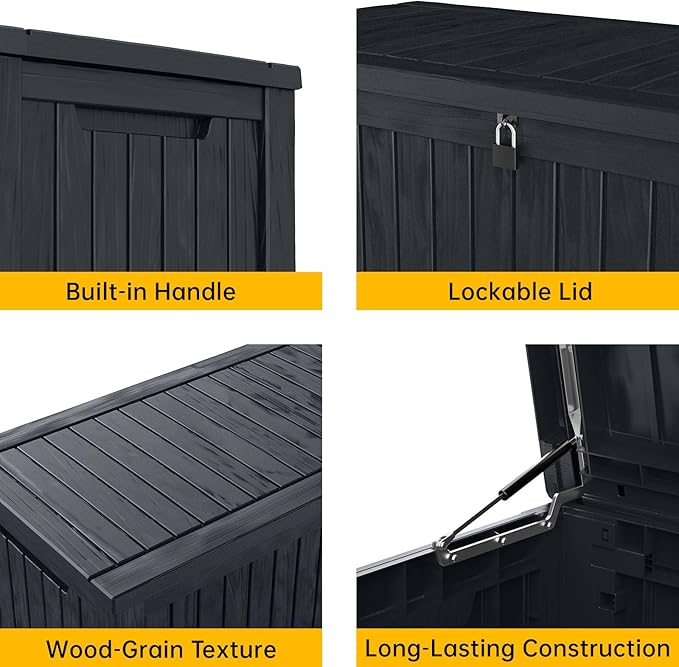DRATO 180 Gallon Deck Box, Waterproof Resin Large Outdoor Storgae Box for Patio Furniture, Patio Cushions, Gardening Tools, Pool and Sports Supplies, Lockable