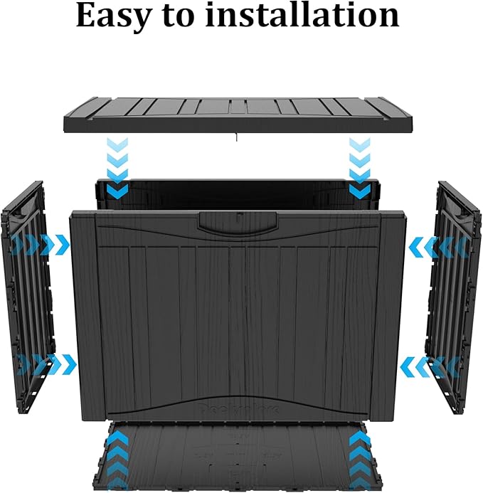 50 Gallon Plus Outdoor Storage Box, Waterproof Resin Deck Box for Patio, Pool, and Garden, Lockable Bin for Cushions, Tools, and Accessories, UV-Resistant, Black