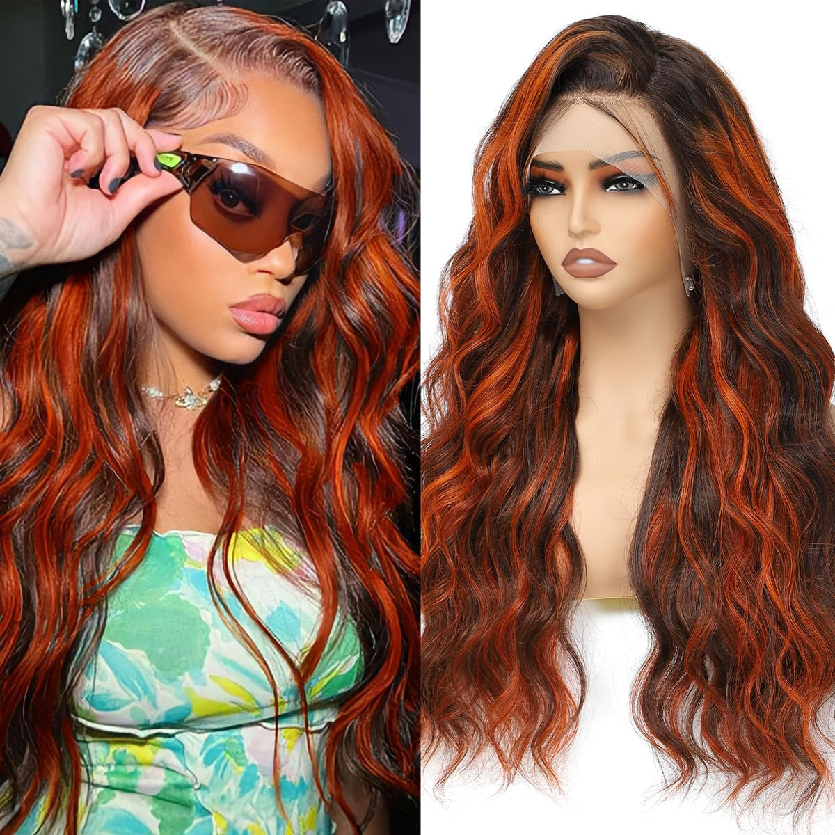 Highlight Ombre 13X4 Hd Transparent Lace Front Wig Human Hair Pre Plucked Ginger Brown Body Wave Lace Frontal Glueless Human Hai