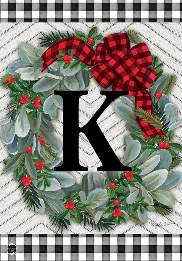 Briarwood Lane Winter Wreath Monogram Letter K Garden Flag