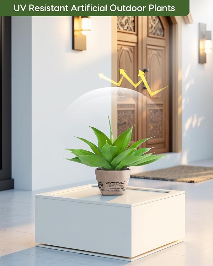 Velener Fake Agave with Burlap Bag, Artificial Plant Outdoor Agave - Fake Plants for Indoor and Outdoor Decor(16 Inch)