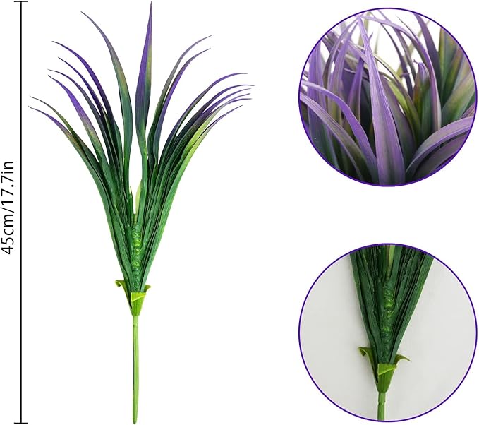 32Pcs Artificial Grass Fake Plants 17.3in Outdoor Plants UV Resistant Faux Greenery Stems Fake Grass for Home Window Garden Office Patio Pathway Front Porch Halloween Décor Green & Purple
