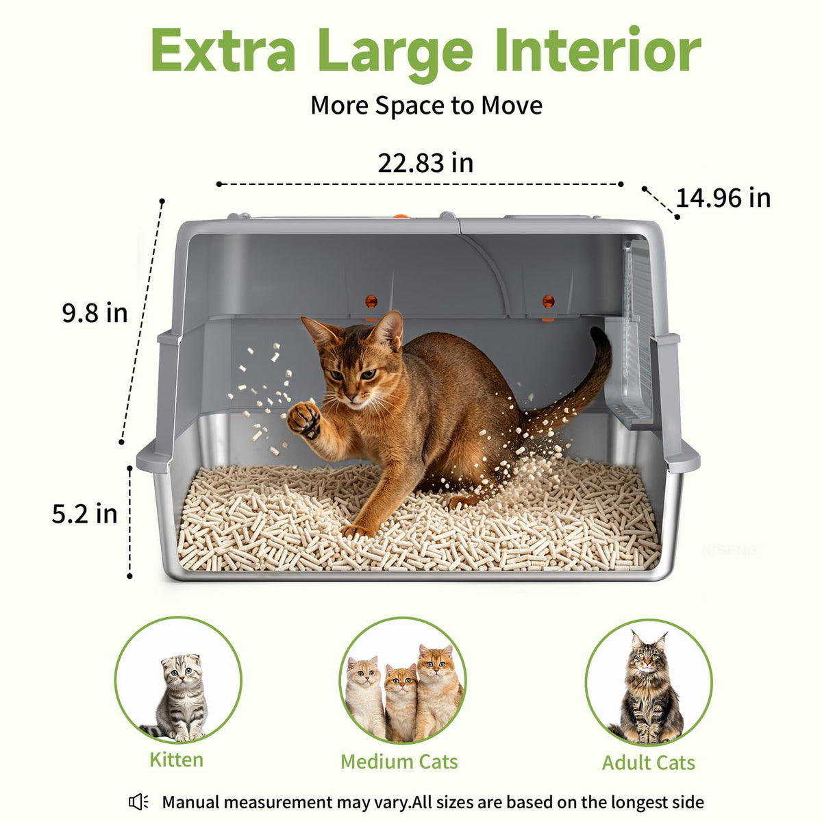 Enclosed Stainless Steel Litter Box, XL Covered MetalPan Includes Mat Scoop