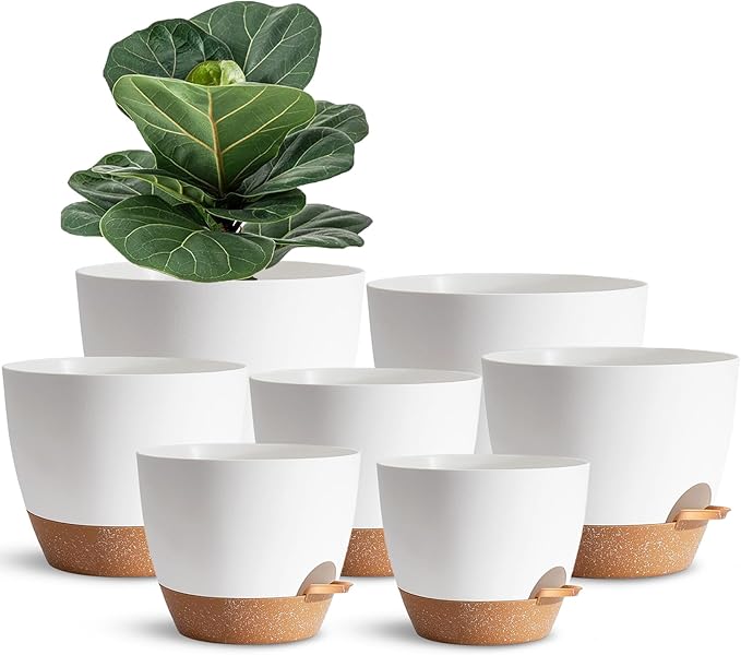 White Self Watering Pots with Drainage Planting Pot for HousePlants Plastic Flower Pots Outdoor Plant Pots Gift Idea Decorative Flower Pots Draining Pots for Indoor Plants