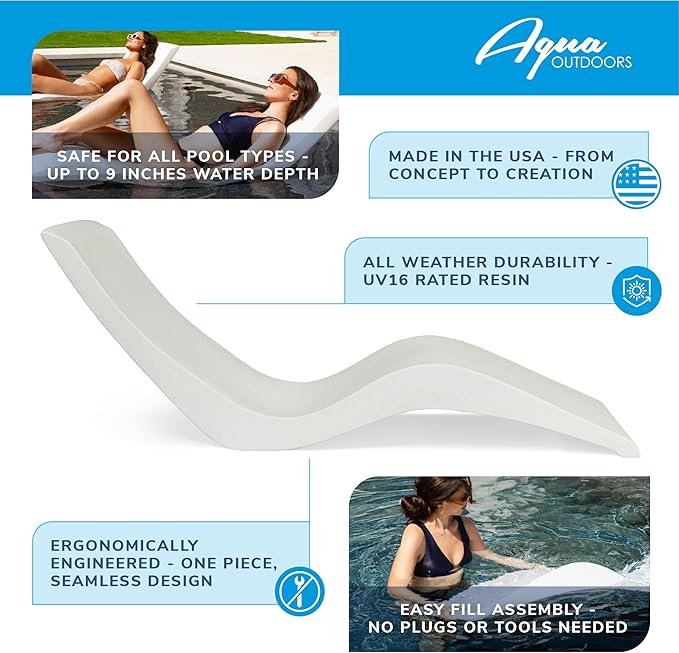 Aqua Outdoors - in-Pool Chaise Lounger - Inside Pool & Sun Shelf Lounge Chair - Designed for Water Depths Up to 9” - Compatible with All Types - Poolside & Sun Deck Tanning - Coral Reef