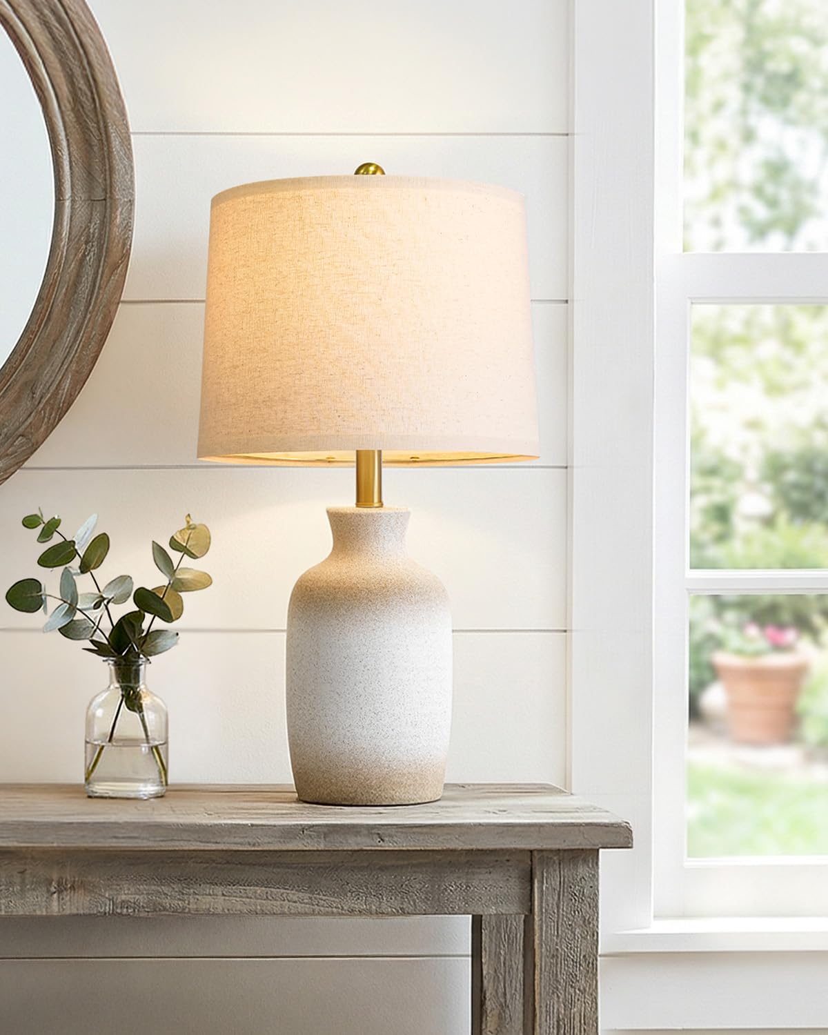 PoKat 24'' Farmhouse Ceramic Table Lamp with Natural Textured Finish