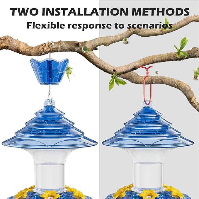 Birdream Hummingbird Feeder for Outdoors Hanging 40oz 10 Feeding Ports, 2 Pack Humming Bird Feeder with Ant Moat Brush Leak Proof - Blue