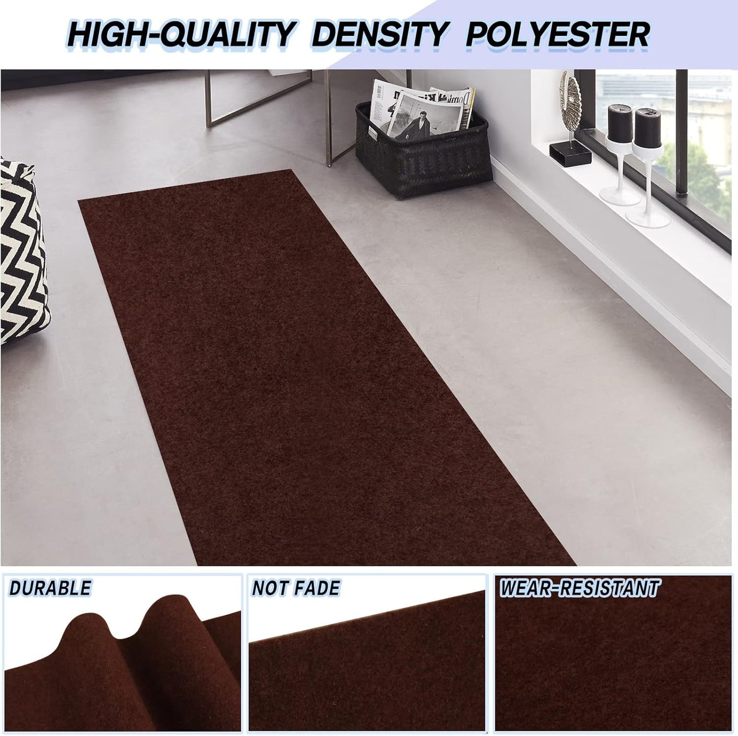 Custom Size Backed Non-Slip Area Rugs Runner, Easy Clean, Waterproof Runner Rugs for Hallway Entryway, Kitchen, Laundry, 4FT x 16FT, Brown