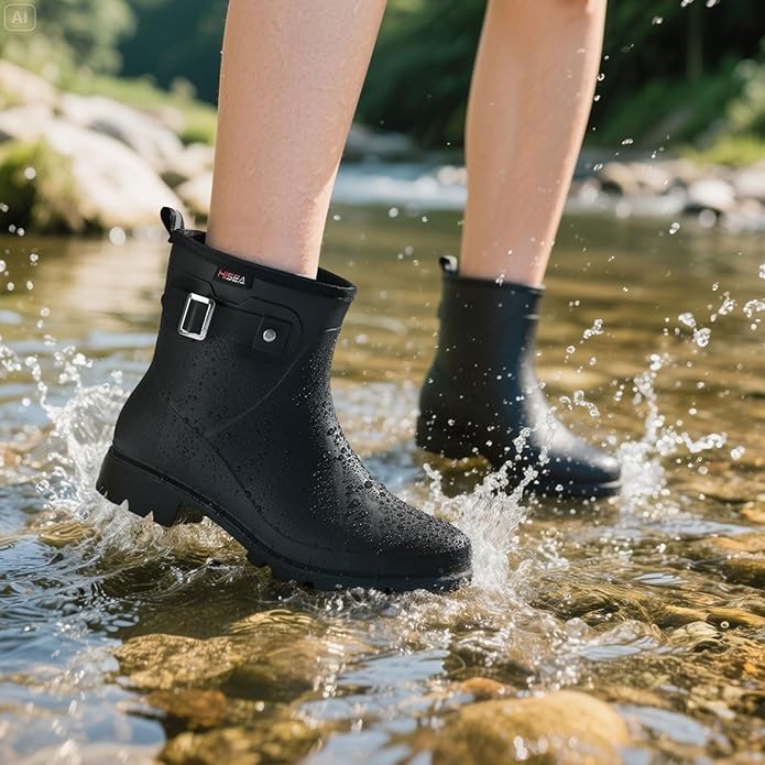 HISEA Women's Ankle Rain Boots Waterproof, Fashion Short Garden Shoes Anti-slip for Women with Comfortable Insole