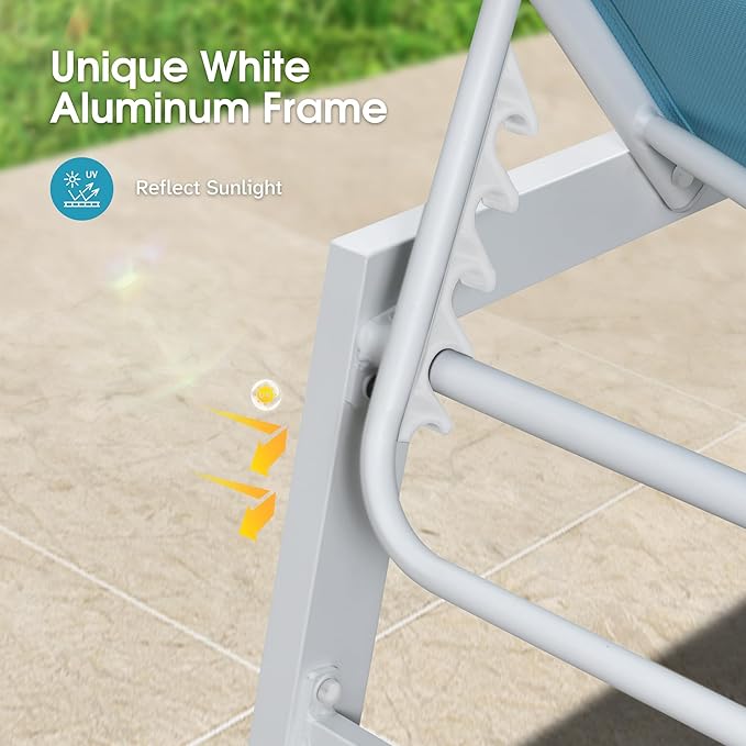 PURPLE LEAF Outdoor Chaise Lounge Set Adjustable Sunbathing Recliner with Side Table for Beach Poolside Outside Patio Aluminum Chaise Lounger Turquoise Blue