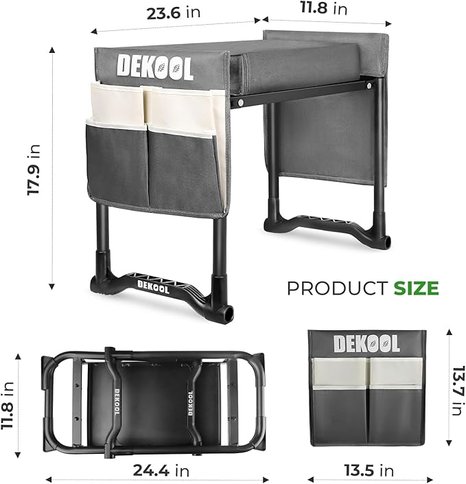 Garden Kneeler and Seat with Upgraded Wide & 3" Thick Kneeling Pad, Heavy Duty Garden Stool with 2 Large Tool Bags, Portable Bench for Planting, Weeding, Gardening Gifts for Women, Men, Seniors
