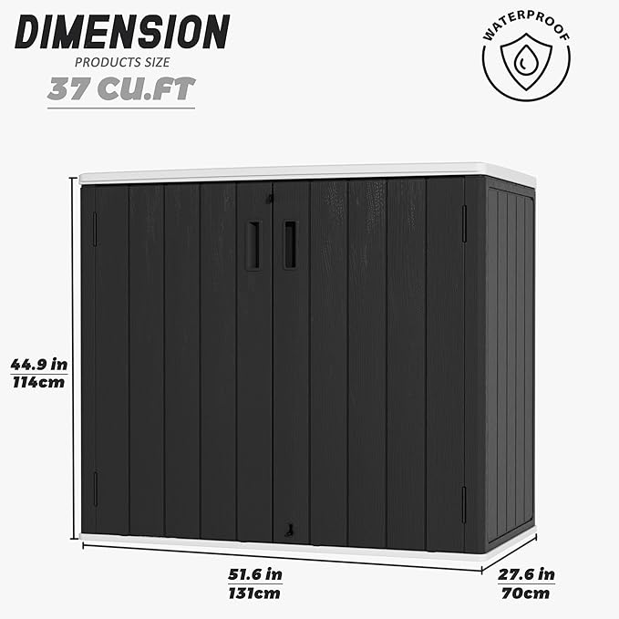 Large Outdoor Storage Box,Resin Sheds&Outdoor Storage Waterproof/Lockable,Outdoor Storage Cabinets for Balcony,Garage,Backyard (37Cu.ft-Black White)
