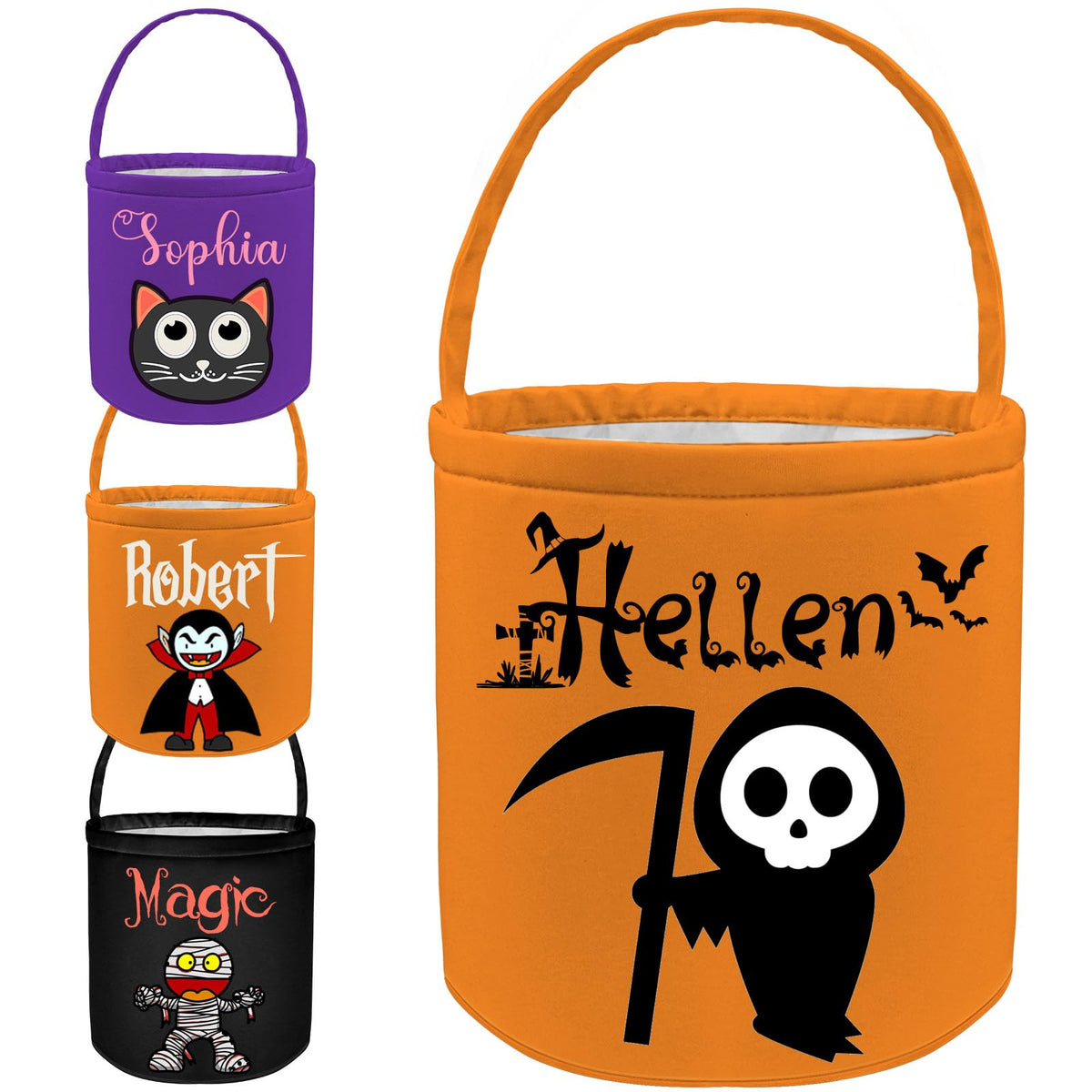 Personalized Halloween Bucket with Name Custom Halloween Trick or Treat Basket Bag Customized Candy Buckets Gift for Kids Boys Girls Orange