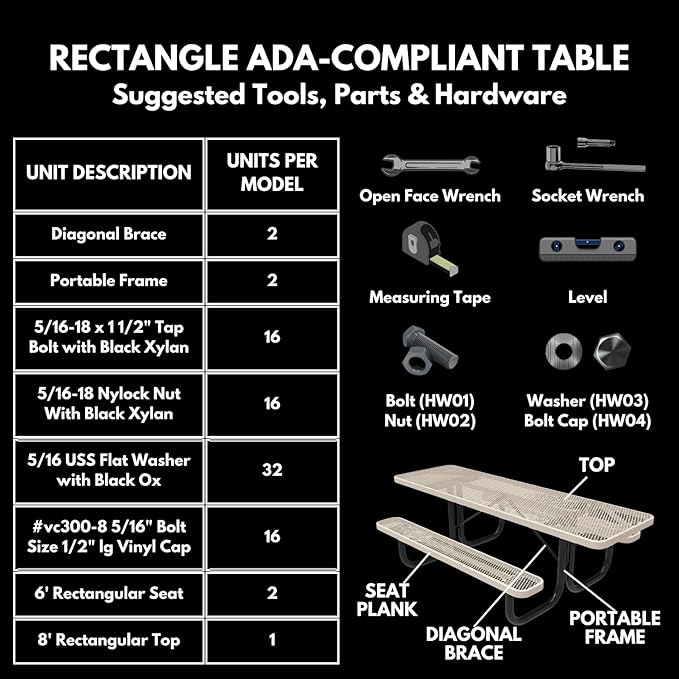 Coated Outdoor Furniture Heavy-Duty Portable ADA-Compliant Outdoor Picnic Table, Punched Steel Patio Dining Furniture Made in America (8ft Rectangular, Both-Side Handicap, Green)