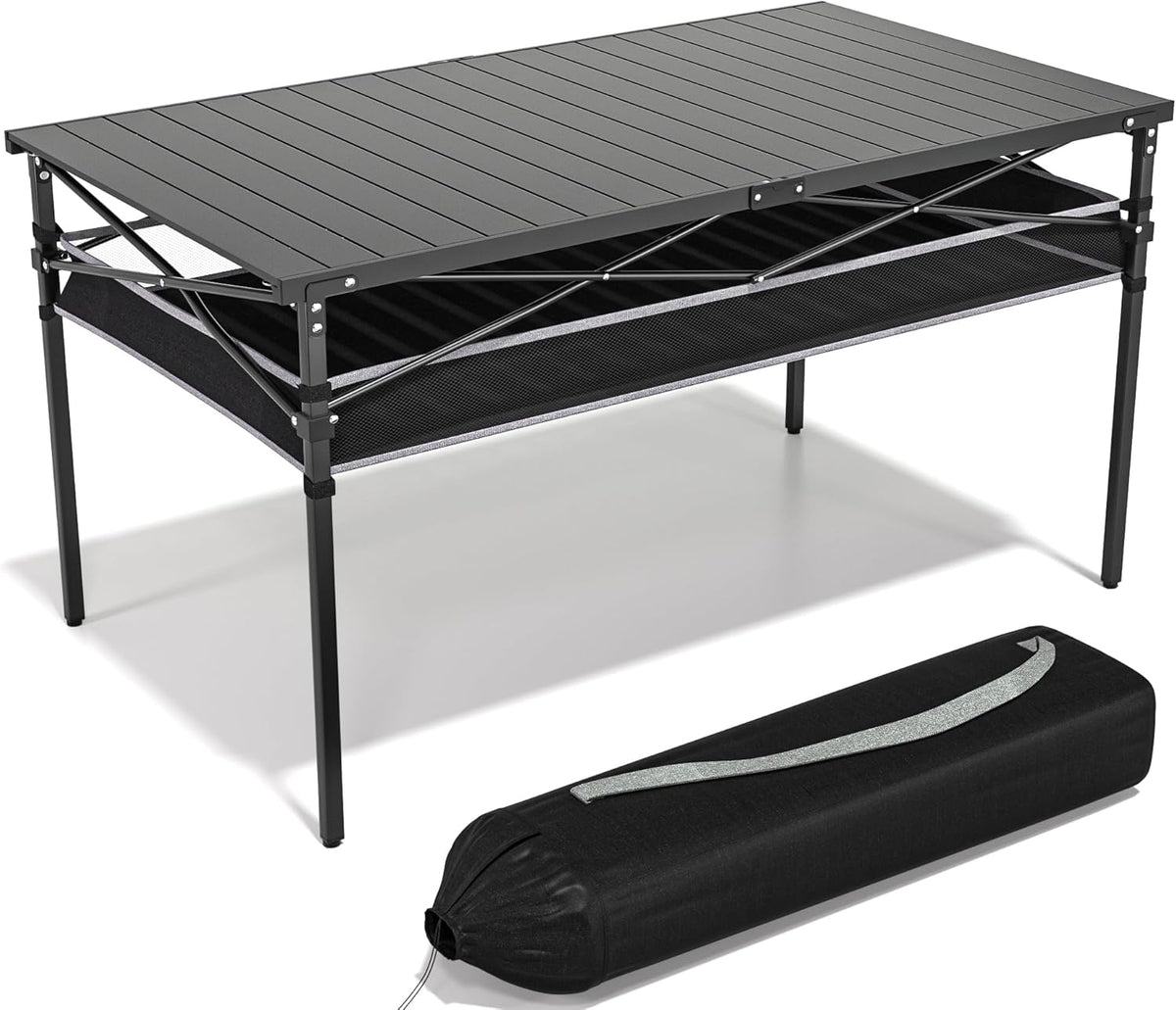 Folding Camping Table, Aluminum Roll-up Table with Storage Net and Carrying Bag, Outdoor Lightweight Camp Table for Picnic, Camping, Beach,Backyard, BBQ, Party, Patio