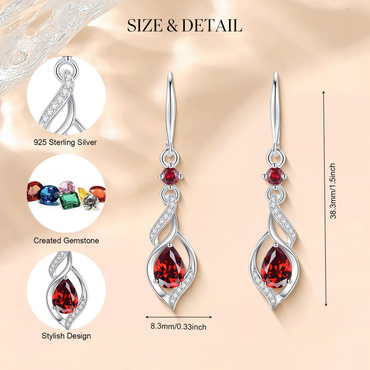 FANCIME January Birthstone Dangle Earrings for Women Garnet Earrings