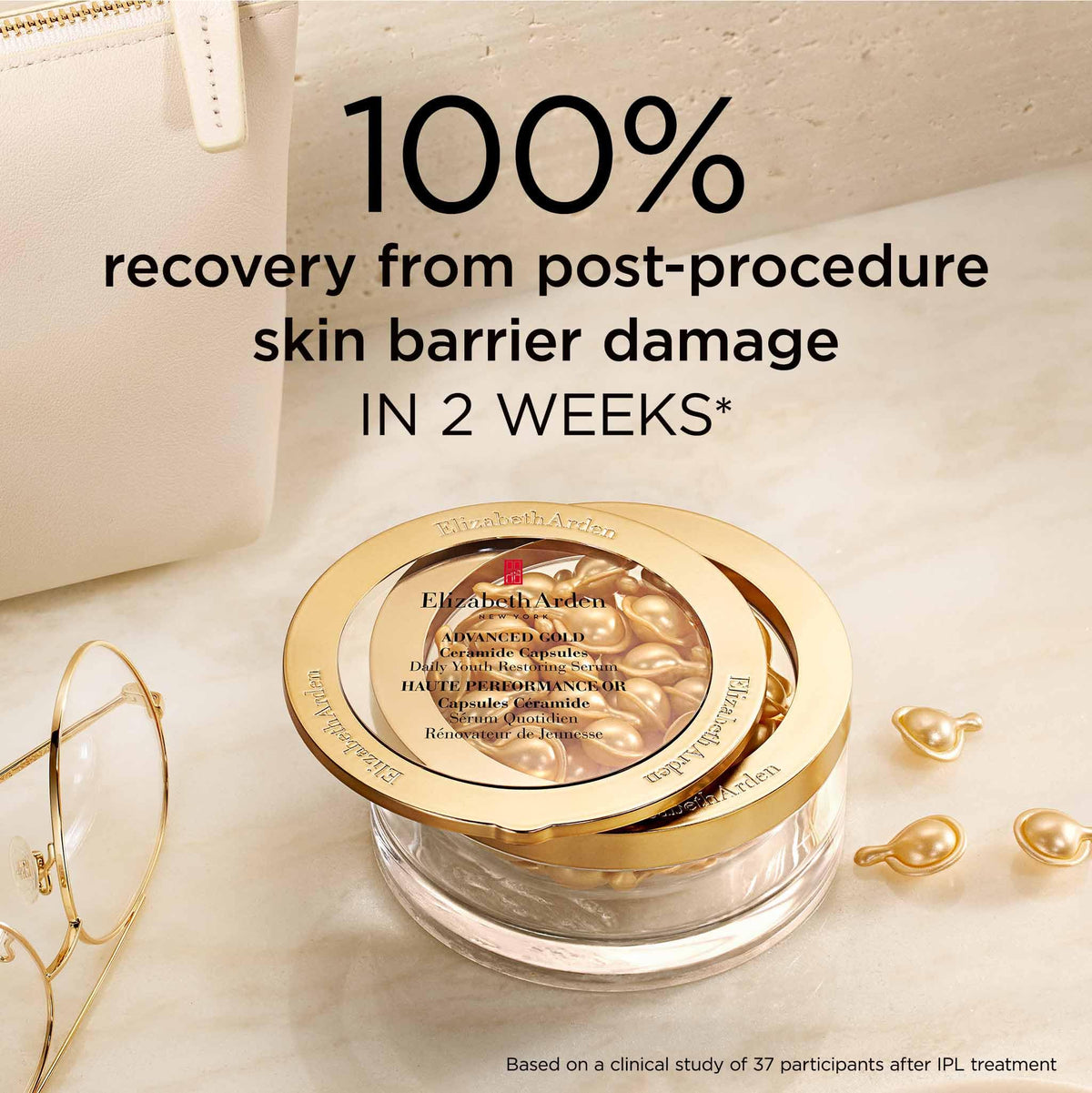 Elizabeth Arden Advanced Gold Ceramide Capsules Daily Youth Restoring Serum for Face, Anti-Aging Skin Care, 30 count