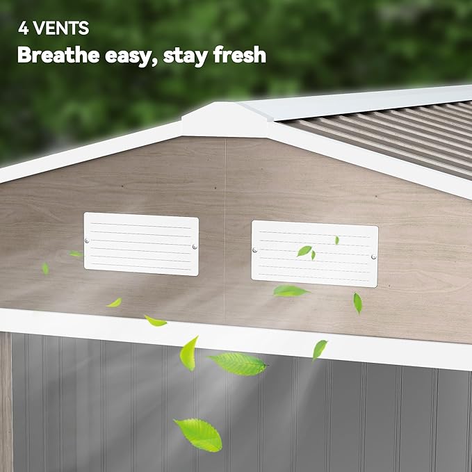 Outsunny 9' x 6' Outdoor Storage Shed, Garden Tool Metal Shed with Foundation Kit, Double Lockable Door, Air Vents and Sloping Roof, for Backyard, Patio, Lawn, Light Brown