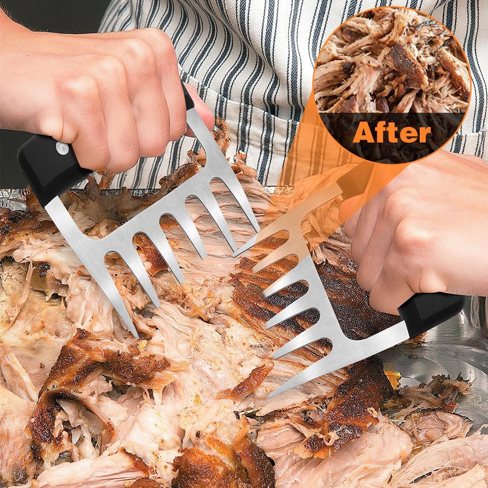 2 PCS Meat Shredder Claws, Stainless Steel Meat Claws, Metal Pulled Pork with Handle Turkey Pork Chicken Shredder Tool Accessories for Men Cooking Grilling BBQ Serving