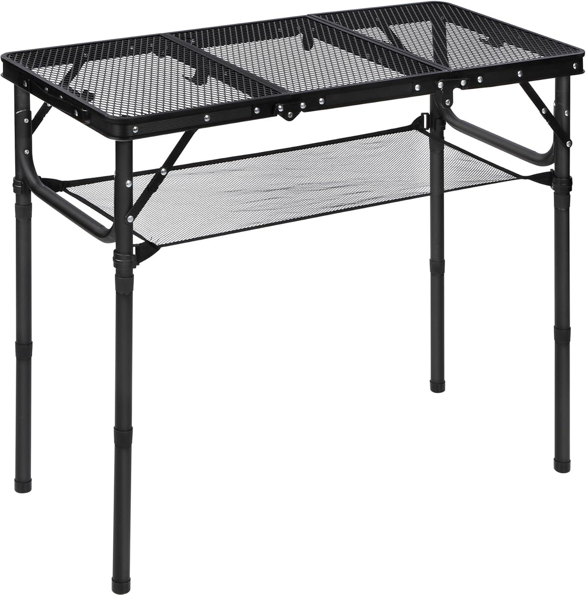 RedSwing Tri-fold Folding Picnic Table, Lightweight Height Adjustable Aluminum Frame Table with Mesh Layer for Outdoor Camping Picnic BBQ, Black