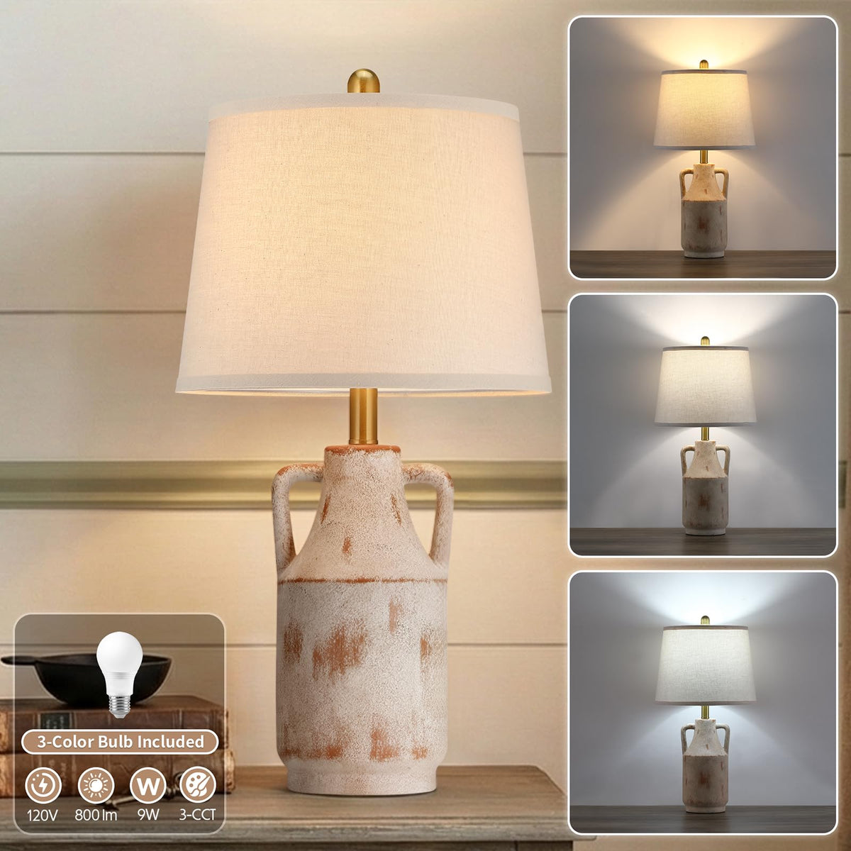Lovlast Ceramic Table Lamp for Living Room, 26" Rustic Farmhouse Lamp