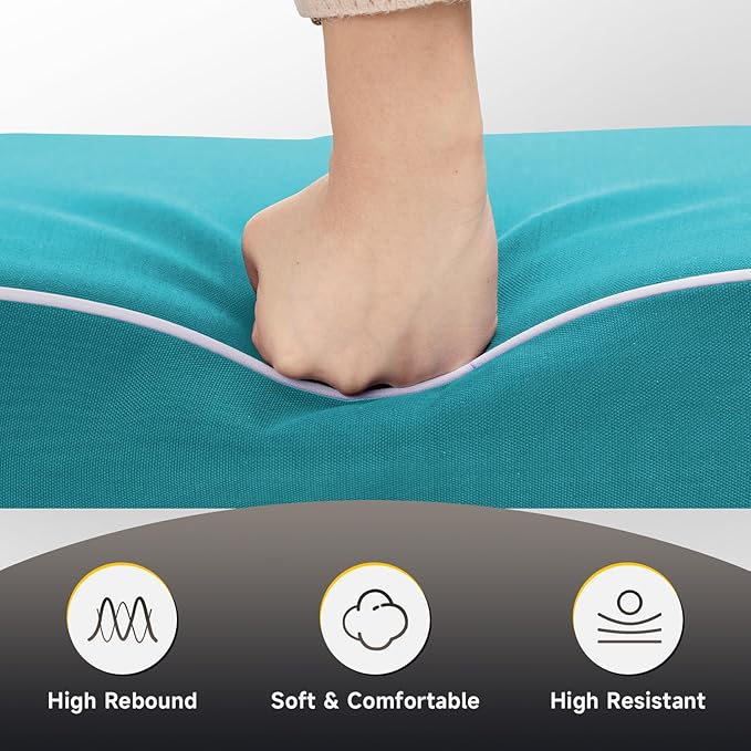 PNP FKJP 2 Pack Outdoor Chair Cushion 20" X 20" X 4", Waterproof Outdoor Seat Cushions with Non-Skid Ties, Aqua Blue (Cushion + Cover)