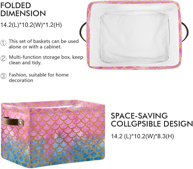 Mermaid Rectangular Storage Basket Organizer Bin Shelf Baskets For Clothes Gifts For Home Office Dorm