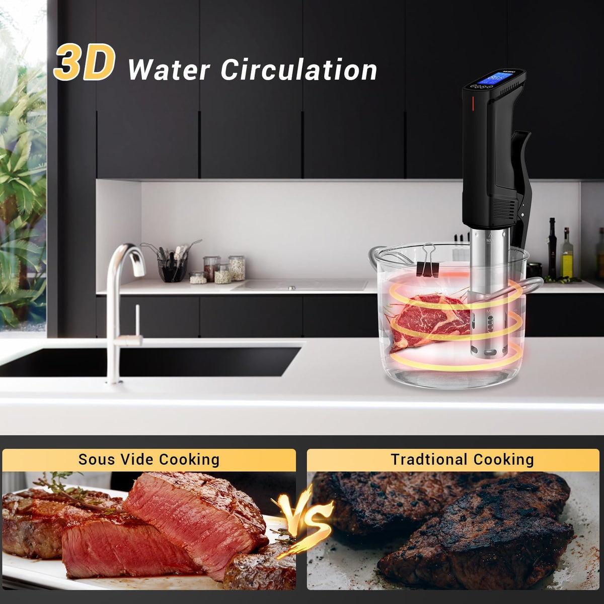 NKBIRD WIFI Sous Vide Cooker ISV-100W, 1000 Watts Fast-Heating W/Free APP,Sous Vide Machine Immersion Circulator w/ 14 Free Preset Recipes, Thermal Immersion w/Smart Timer, Calibration Function