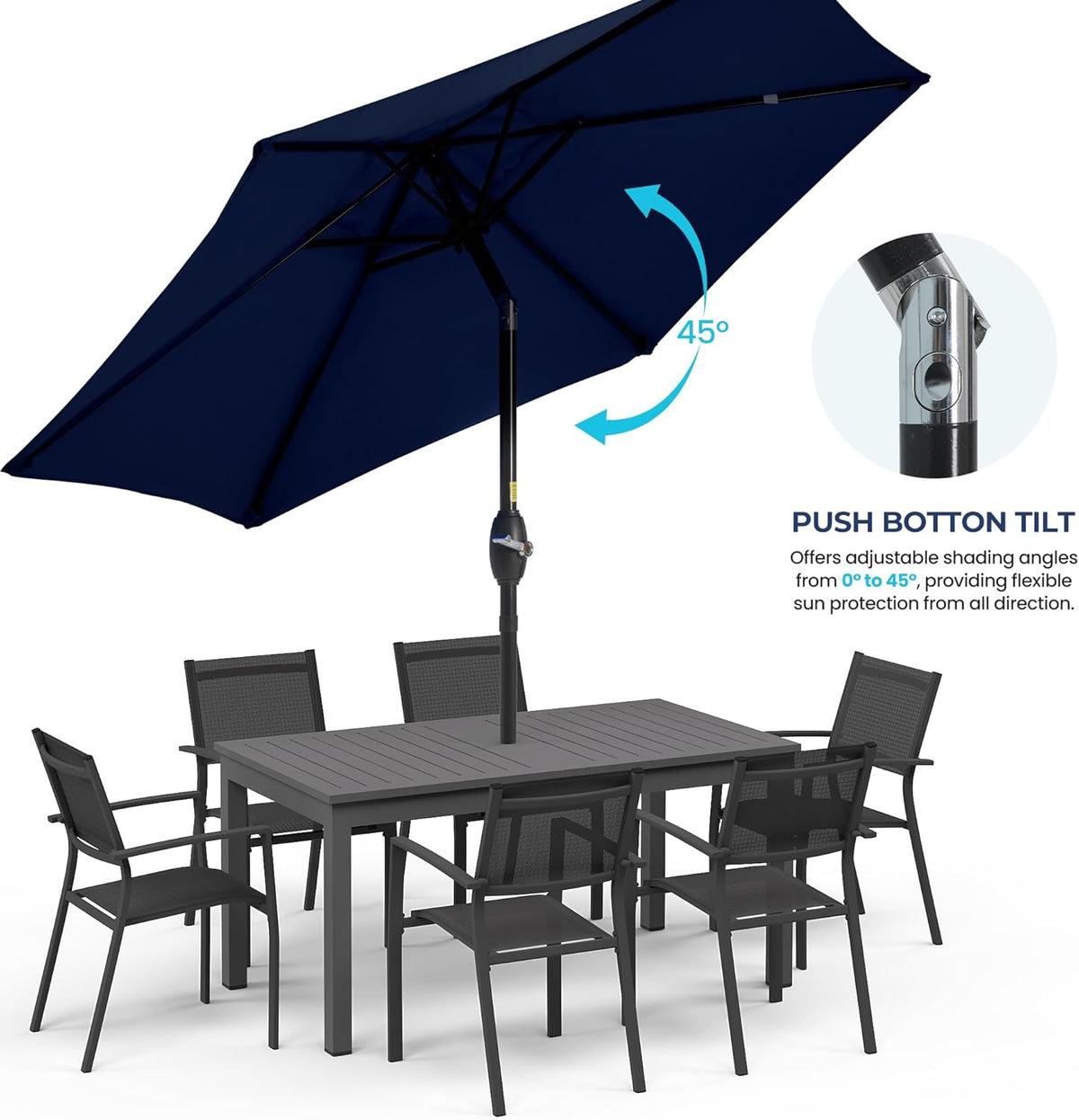 Aok Garden 7.5 ft Patio Umbrella Outdoor Market Umbrella Tilt Button and Crank 6 Ribs for Deck Lawn Pool& Backyard