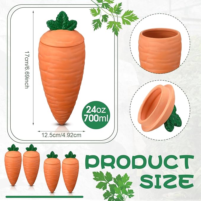 4 Pcs 24oz Terracotta Watering Spikes Self Watering Planter Insert Terracotta Stakes Olla Pot for Outdoor Indoor Garden Plants, Easy to Refill(Carrot)